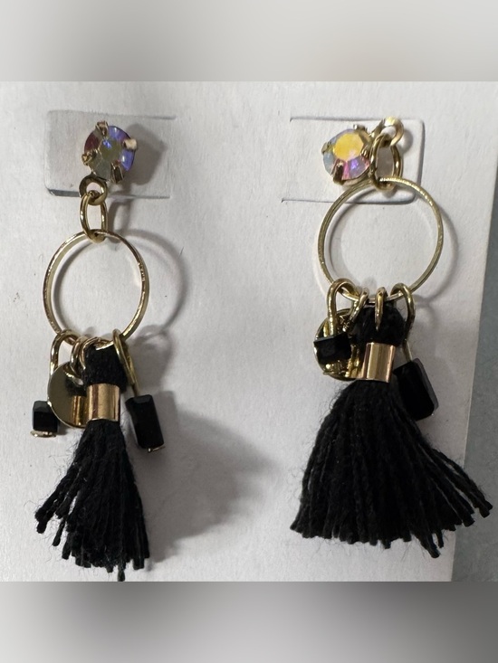 Jewelry - Tassel Earrings with Black Tassels gold accents classy boho summer